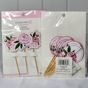 Celebrate It Pink Floral Cupcake Toppers 2pks